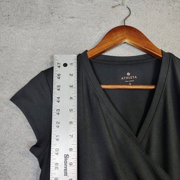 Athleta Nectar Dress Women's Small Black Stretch Faux Wrap Cap Sleeve Athletic - Picture 6 of 9